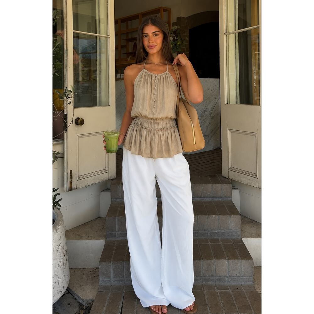 Philosophy Taupe Halter Mini Dress Womens Medium Sleeveless Ruffle Boho